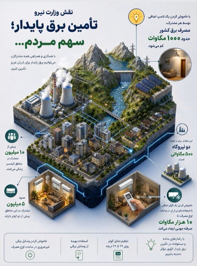 نقش وزارت نیرو در تامین برق پایدار، سهم مردم... 